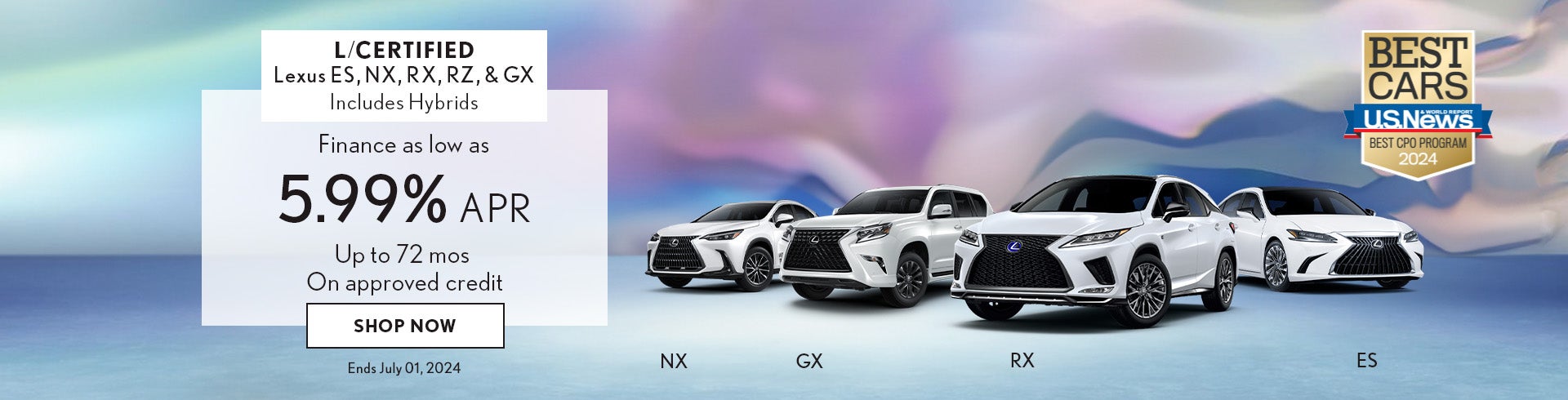 Finance a Certified Lexus ES, NX, RX, RZ & GX for 5.99%