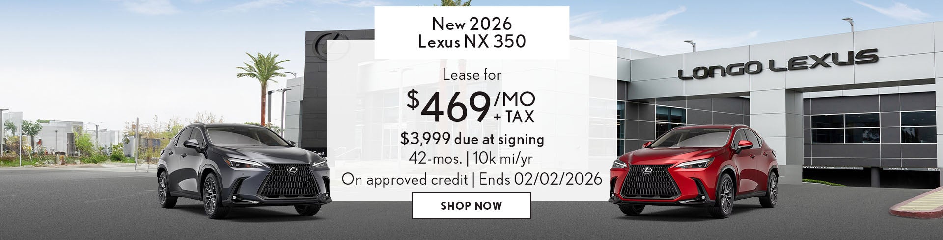 Lease a new 2026 Lexus NX 350 for $469/mo + tax