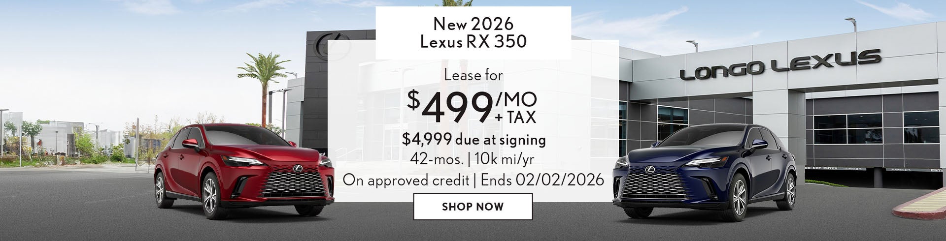 Lease a new 2026 Lexus RX 350 for $499/mo + tax