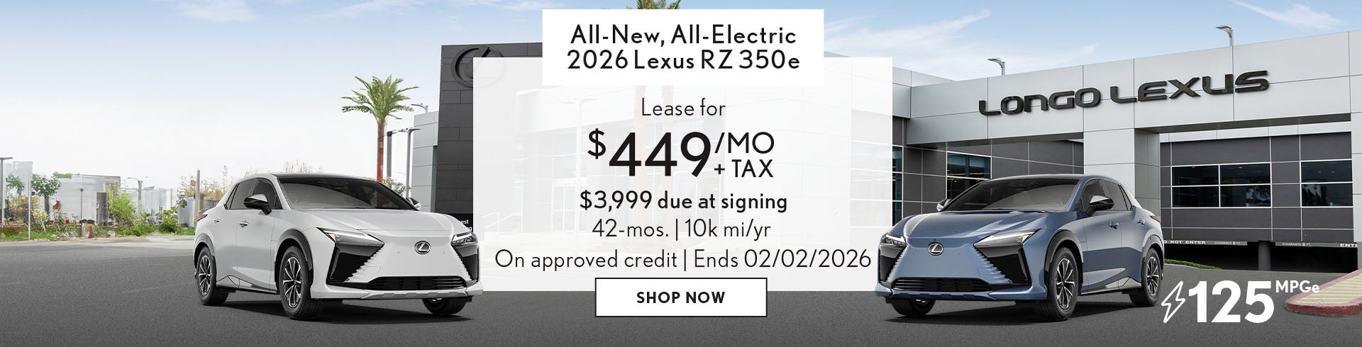 Lease a new 2026 Lexus RZ 350e for $449/mo + tax