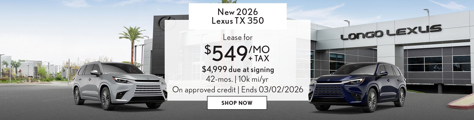 Lease a new 2026 Lexus TX 350 for $549/mo + tax