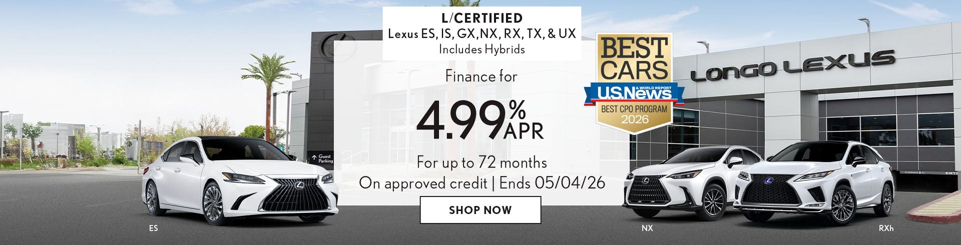 Finance a Certified PreOwned Lexus for 4.99% APR for 72 mos