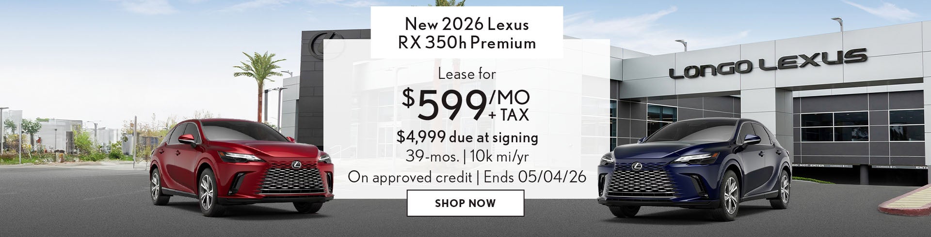 Lease a new 2026 Lexus RX 350h Premium for $599/mo + tax