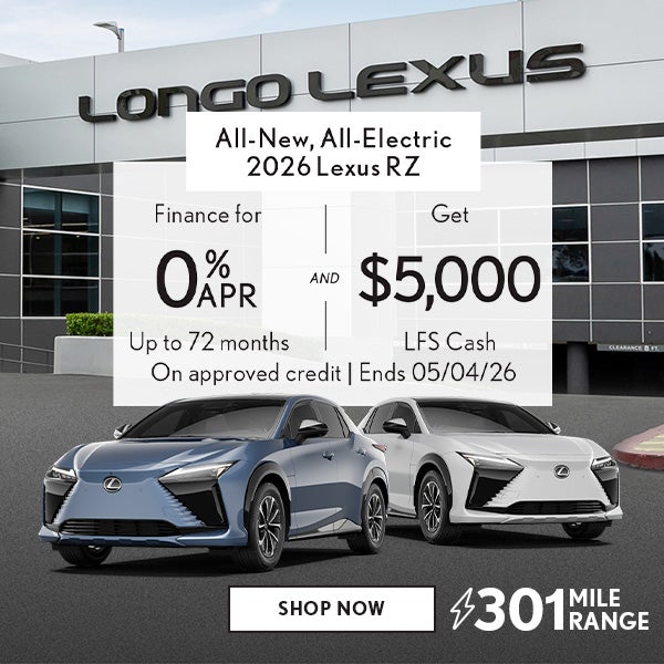 Finance a new 2026 Lexus RZ for 0% APR for 72 mos + $5,000