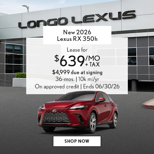 Lease a new 2026 Lexus RX 350h for $639/mo + tax